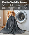 Waterproof Reversible Flannel Bed Blanket 60x80 Twin Size with dog near washing machine, easy to wash