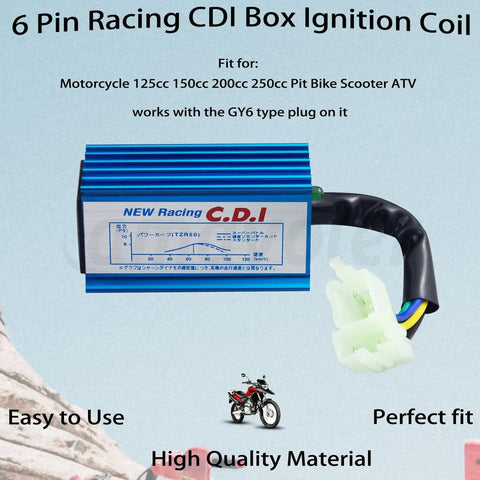 6 Pin AC CDI Ignition Coil Aluminum Alloy Racing CDI Box For Motorcycle ATV Dirt Bike Scooter 125cc 150cc 200cc 250cc Blue