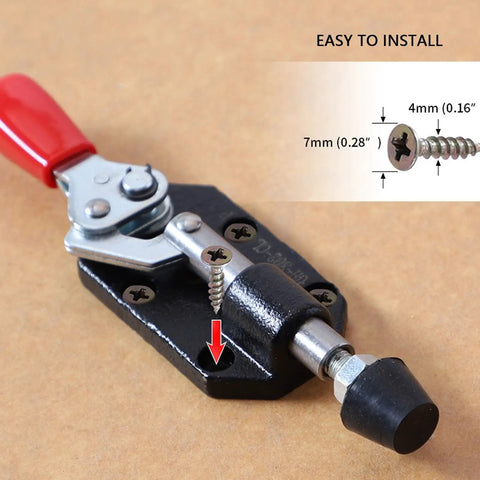 Heavy Duty 2 Pc Toggle Clamps With Comfort Grip Sleeves, Solid Cast Iron Woodworking Push Pull Straddles For Rapid And Secure Workshop Clamping Projects Any Time, installed with 4mm screw