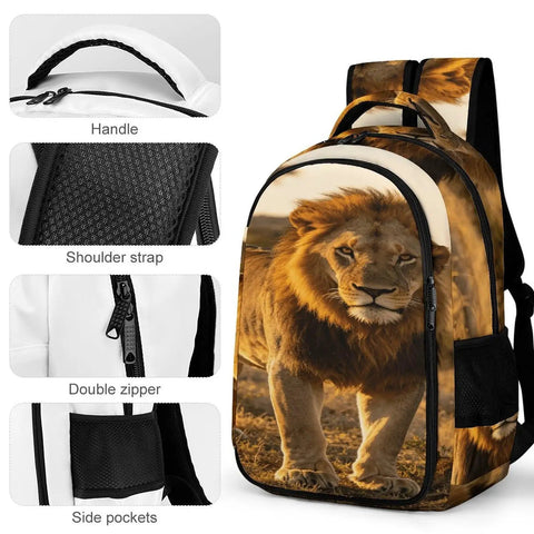 Dope Golden Hour Lion Printed Unisex Backpack With Large Capacity For School Travel And Everyday Carry Durable Polyester