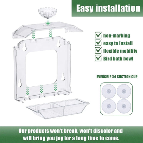 Clear Window Bird Feeder With Ultra Strong Suction Cups Dual Seed Tray And Water Bowl Easy To Install And Clean components