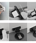 Heavy Duty Stainless Steel Door Stops With Strong Magnet And Double Sided Adhesive Tape For No Drilling Installation Saves Walls From Damage In Homes Or Hotels, installation steps shown.