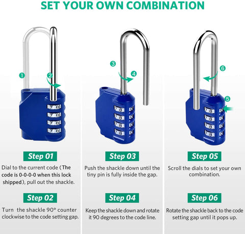 Instructions to set combination for Five Inch Ultra Long Shackle Combination Padlock In Silver With A 3.2 Inch Shackle
