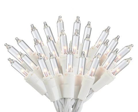 Clear White Christmas Tree Lights Set With 100 Bulbs On White Wire 24 Ft Indoor Outdoor UL Listed Static And Flash Modes