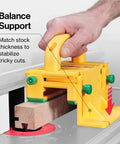 Grr-Ripper GR-100 3D Table Saw Pushblock with kickback-proof grip, shown stabilizing wood for precise cutting.