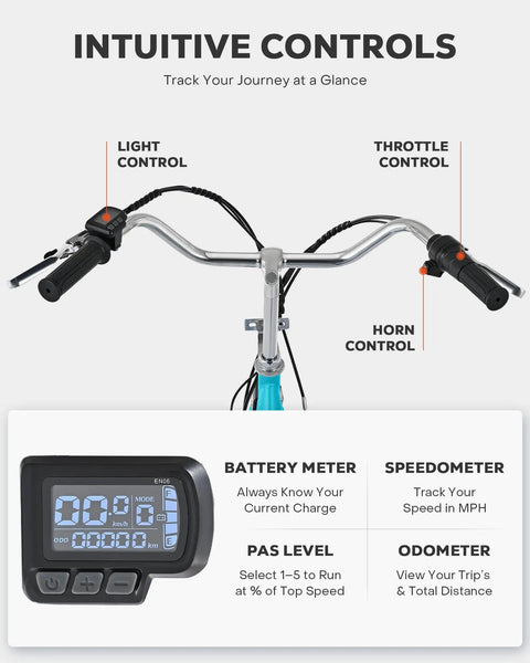Electric Tricycle For Adults 26 Inch Trike With 250W Peak 500W Motor 468Wh Removable Battery 31 Mile Range Three Modes 3 Wheel Electric Trike For Seniors Teal Color Easy Ride For Daily Commute handlebar controls and LCD display