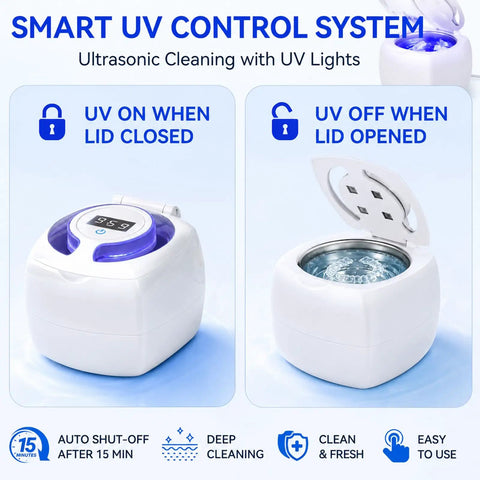 Ultrasonic Cleaner For Retainers And Dentures With 340ml Tank, 48kHz Sonic Cleaning, UV Light, showing UV control system