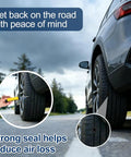 Close-up of car tire with repair demonstration, highlighting the 70 Piece Tire Repair Kit With Dual Size Rubber Nails for emergency fix.