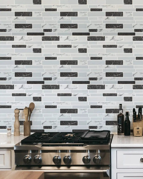 Thick 2mm To 2.5mm Peel And Stick Marble Backsplash Tiles 12x12 10 Pack With 3x Stronger Adhesive shown in a modern kitchen wall