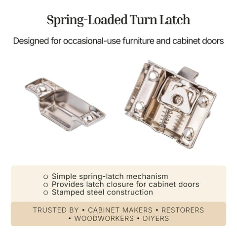 Vintage Spring Loaded Cabinet Door Latch With Nickel Plated Oval Turn Handle Small Stamped Steel Cupboard Catch For Kitchen Drawers Built Tough With Quick Install And Zero Loose Ends