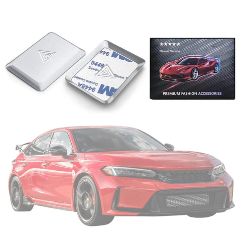 Hazard Warning Light Push Button Cover For Honda Civic CRV HRV Accord Integra 2022 2025 Silver Aluminum Alloy Trim Emergency Flashers Interior Accessory With Premium Shine And Easy Snap Fit shown with packaging and car model.