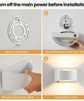 LED Wall Sconces Hardwired with On/Off Switch, Modern Wall Light, White installation steps including mounting and securing.