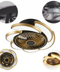 17-Inch Bladeless Ceiling Fan Light, Remote, 6-Speed, Low Profile, Gold, showcasing elegant flower design and enclosed blade.