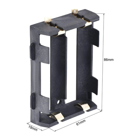 Slick 26650 Battery Case Holder Set With Easy Pin Connectors For 3.7V Lithium Cells, dimensions 86x61x19mm, modular plastic design.