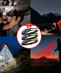 3 Pack Rechargeable LED Headlamps With 7 Modes And Red Light For Adults shown in various nighttime activities