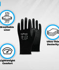 Ride Or Die PU Coated Safety Work Gloves With Breathable Black Nylon Liner For Job Site Toughness And Fingertip Precision in black color.