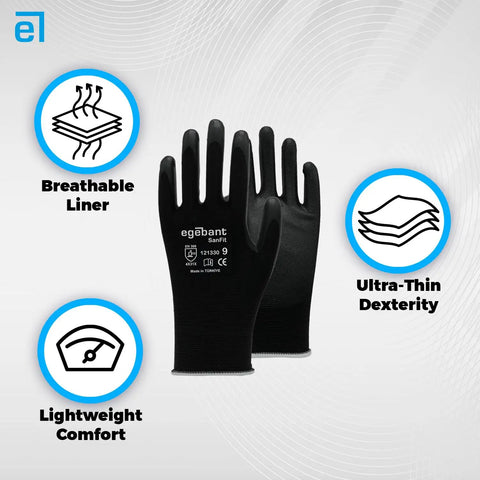 Ride Or Die PU Coated Safety Work Gloves With Breathable Black Nylon Liner For Job Site Toughness And Fingertip Precision in black color.