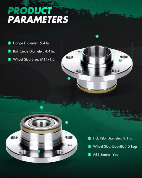 Rear Wheel Hub Bearing Assembly 512319 Drop In Ready Replacement Kit With ABS, shown with dimensions and 5 lug design.