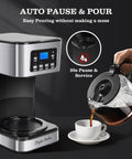 12 Cup Programmable Coffee Maker With LCD Display Brew Regular Or Strong Like A Pro For Home And Office Glass Carafe Pause And Serve Auto Shut Off Black And Stainless Steel pouring coffee into cup