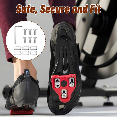 6 Piece Bike Cleat Replacement Kit With Screws Bolts Washers And Wrench For Look Peloton Shoes on red cleat attached shoe on bike