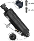No Nonsense Air Die Grinder Crushing It At 22000 Rpm with 1/4 and 1/8 inch chucks, featuring a straight pneumatic body.