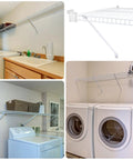 Heavy Duty Wire Shelf Support Brackets Kit For Closets Featuring Solid Metal Bars Wire Shelving Clips Corner Mounts And Screws, showcasing installed brackets above laundry area.