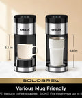 Single Serve Coffee Maker For K Cup And Ground Coffee, 3 Brew Sizes, two sizes shown, 5.1 in and 6.8 in, ideal for travel mugs