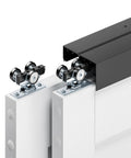 4 Ft Bypass Door Hardware Kit For Closet Doors, Top Mounted Track System In Black, Heavy Duty Aluminum, Smooth Quiet Operation With Three Wheel Hangers
