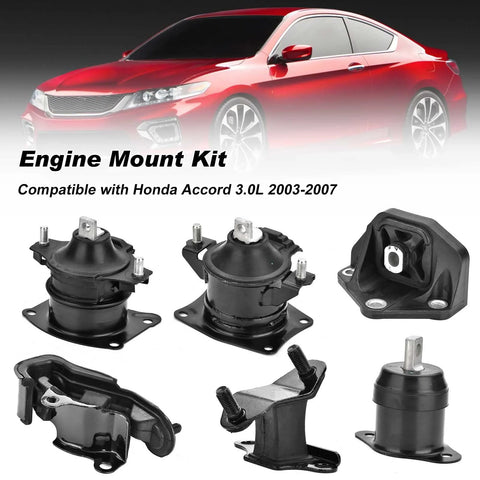 Honda Accord 3.0L Engine Motor Mount Set Six Piece Drop In Ready Replacement Kit For Auto Transmission Fits 2003 2007