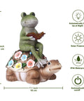Solar Frog Riding Turtle Garden Statue For Outdoor Patio Yard Balcony Decor Totally Boss Gift For Garden Lovers With Auto Solar Power For Daylight Charging And Gentle Night Glow, featuring resin and UV-resistant design with automatic dusk light.