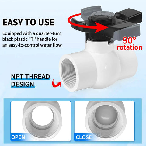 Two Pack One And A Half Inch NPT PVC Ball Valves Double Female No Fuss Full Port Shut Off Valve SCH40 Plastic Water Control Valve