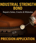 Go-To Heavy Duty Shoe Cement For Sole Repair, Waterproof Glue applied to boot sole with precision application tool.