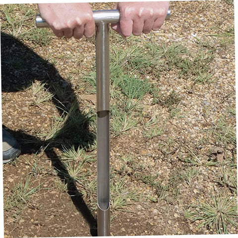 Stainless Steel T Handle Soil Sampler Probe Core For Lawn Garden And Agriculture Forestry being used in the field.