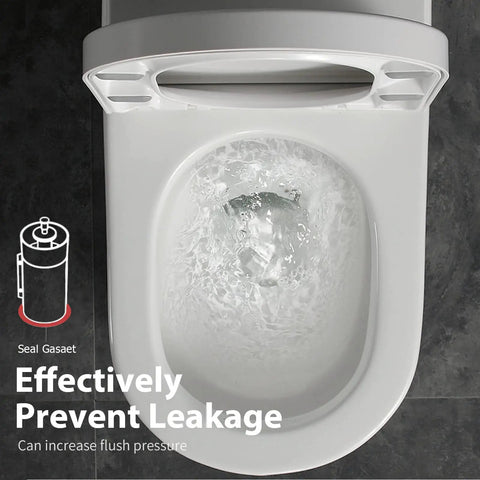 Top view of toilet with Canister Flush Valve Seal Kit For Toilet Tank, Silicone Replacement Gasket, effecting leak prevention.