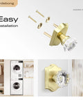 Gold Finish Single Sided Push Pull Door Handle Set 4 Pack Non Locking Heavy Duty Zinc Alloy Easy Install For Cabinets Closets And Interior Doors With Sleek Crystal Look, gold crystal knob with mounting screws