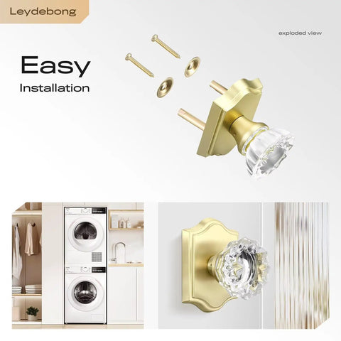 Gold Finish Single Sided Push Pull Door Handle Set 4 Pack Non Locking Heavy Duty Zinc Alloy Easy Install For Cabinets Closets And Interior Doors With Sleek Crystal Look, gold crystal knob with mounting screws