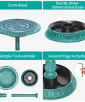 Collage of 28 Inch Solar Powered Bird Bath With 3.5 Watt Fountain Kit And 8 Nozzles For Outdoor Backyard Garden Courtyard Weather Resistant Polyresin Pedestal Green Finish, showing assembly details and features.