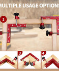 90 Degree Positioning Square Right Angle Clamps for Woodworking, red aluminum alloy clamp holding wooden frames at 90 degrees