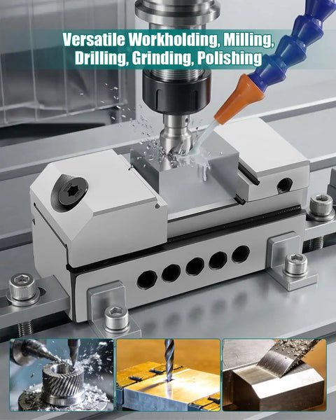 Screwless Mini Grinding Vise With Alloy Steel Insert, Precision Machined For Rock Solid Squareness And Durable Jaws, Fast One Hand Clamping, Compact workholding vise on milling machine for tiny parts