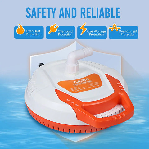 Automatic Pool Cover Pump One Quarter HP 1500 GPH Submersible Sump Pump with safety feature icons