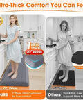 Image comparing a 1 inch thick Anti Fatigue Kitchen Mat 72 By 20 Inches One Inch Thick Non Slip Heavy Duty Water Resistant Rug to a thinner mat in a kitchen setting.