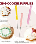 Dope Cookie Decorating Kit With Squeeze Icing Bottles Food Coloring Tools And Professional Baking Brushes For Making Killer Holiday Treats Every Single Time including yellow and pink scribe tools and tweezers.