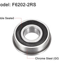 Flanged Ball Bearing F6202 2RS 15x35x11mm Double Sealed Chrome Steel Bearings Pack Of 2, High Load Capacity And Low Noise, ABEC1 Precision, Durable GCr15 Races, Ideal For Small Motors, DIY Projects, Conveyors, And Machinery, double sealed chrome steel bearing