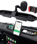 Dope Jeep Wrangler Dash Tray Phone Mount With Extension Arm And Metal Rod Multi Mount Holder installed in Jeep dashboard, fits 2018-2023 JL/JLU and Gladiator JT.