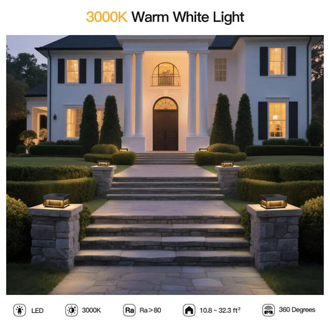 Solar Post Light 7.9 Inch Outdoor Column Lamp Weatherproof Aluminum Dusk To Dawn 3000K Warm White Waterproof IP54 in garden setting