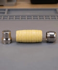 Replacement Knife Handle For Kitchen Knives, Non Slip Wood Grip Round Handle, DIY Restoration Kit components on a table.