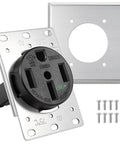 Top Shelf Heavy Duty Nema 14 50R Socket for 50 Amp EV Charging At 125 250V with metal wall plate and screws.