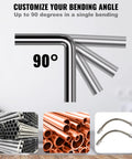 Vevor 1-4 To 7-8 Inch O.D. Ratcheting Pipe Tube Bender With 90 Degree Forward Reverse Bending Action And 7 Dies showing 90 degree bends in various pipes.
