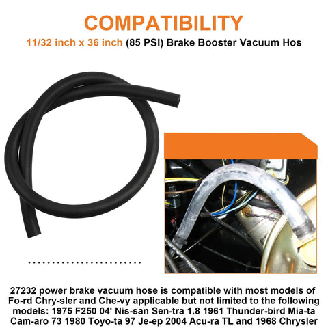 Heavy Duty Brake Booster Vacuum Hose 11 32 Inch Inner Diameter 9mm 3 Foot Length 85 PSI Working Pressure Replacement Vacuum Line