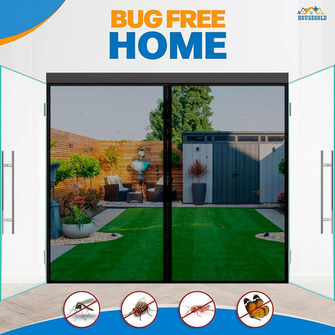 Durable Fiberglass Magnetic Screen Door For 72x80 French Doors, Fits Openings Up To 70x79, Double Door Mesh Curtain